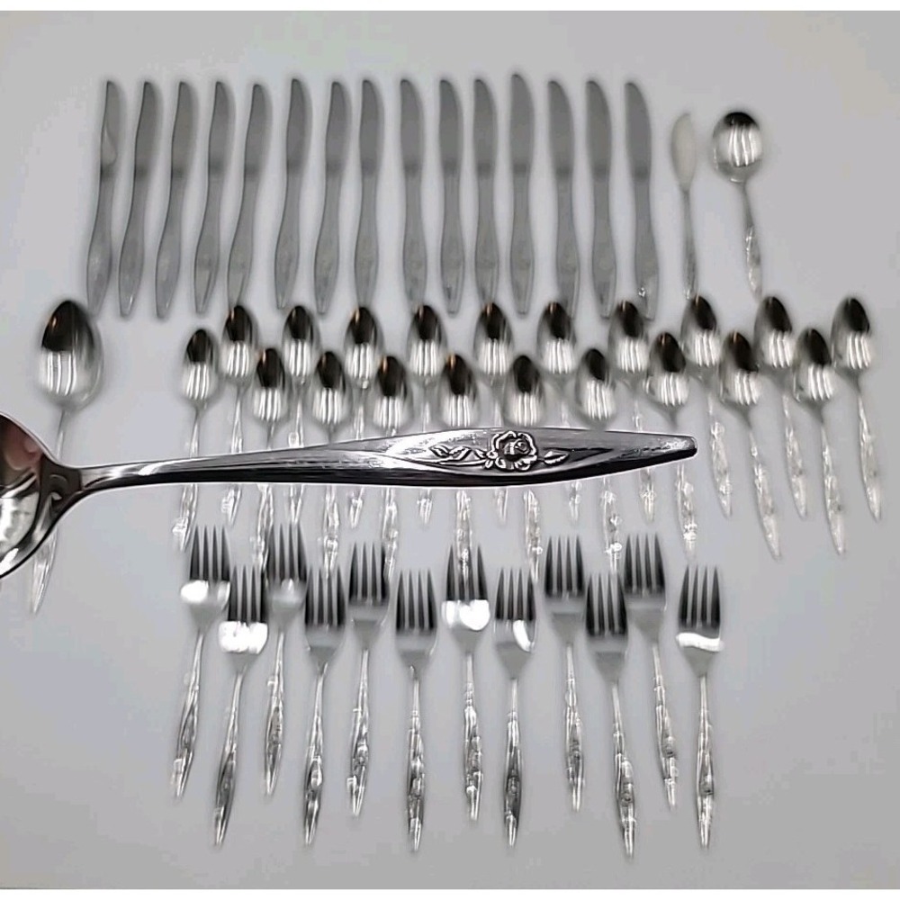 51pc Oneida Oneidacraft Stainless Flatware Deluxe Lasting Rose Floral Shiny